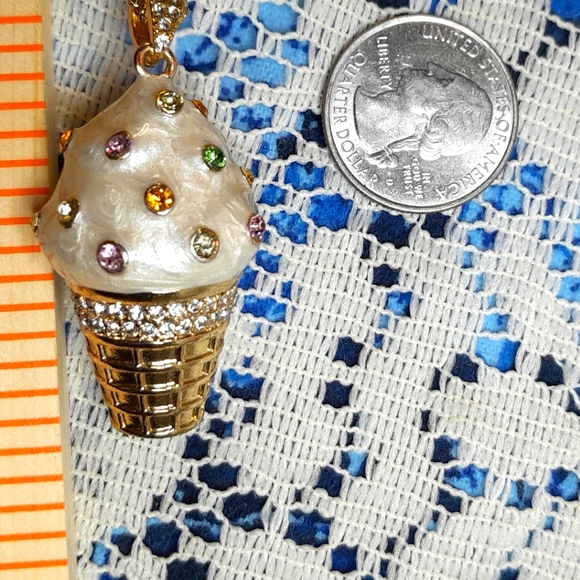 Real Collectibles by Adrienne Jeweled Ice Cream Cone Crystal & Enamel Pendant - Picture 11 of 11